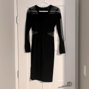 BCBG MaxAzria Mesh Long Sleeve Cut Out Body Con Dress
